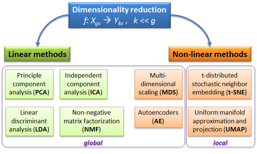 Some of the most used dimensionality reduction methods